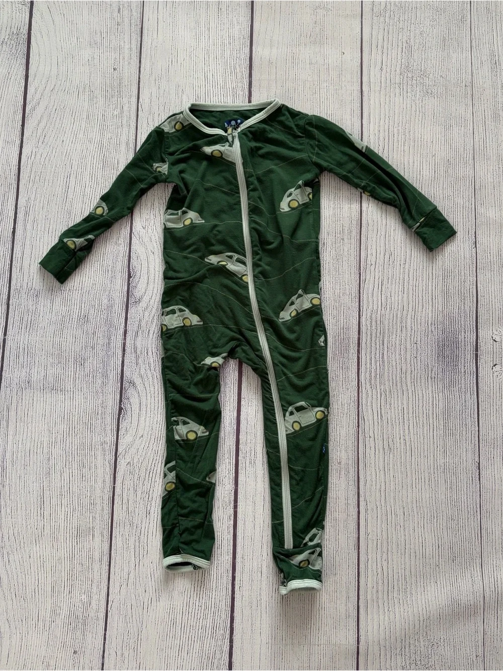 Kickee Pants Bamboo Zipper Footie Topiary Italian Car 18-24m